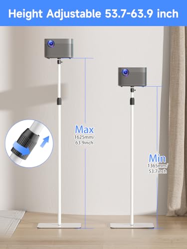 suptek Floor Stand for Projector 162 cm, Height Adjustable 136-162 cm, 360° Rotation, Stable Metal Base for Sofa or Bed, 1/4 Inch Screw, Ideal for Mini Projectors and Cameras, White