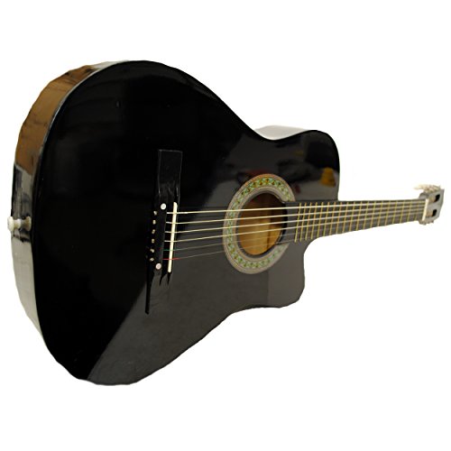 Full Size Acoustic Country/Bluegrass Cutaway Guitar with Gig Bag (Black) - Thumbnail 2