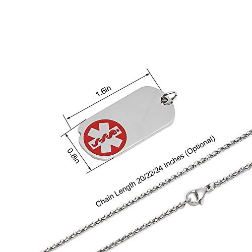 Stainless Steel Medical Alert ID Dog Tag Necklace for Men and Women 24 inch Free Engraving - Thumbnail 3