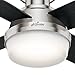 Hunter Fan 44' Contemporary Low Profile Ceiling Fan in Brushed Nickel with LED Light Kit and Remote Control (Renewed)