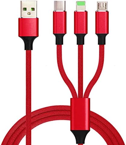 SVEUC 2Pack Multi Charging Cable Multi Charger Cable USB Multi Cable 3 in 1 Charging Cable 4ft/1.2m Nylon Braided 3-1 Charging Cable for Phones(Red)