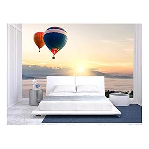 Hot Air Balloon Over Sea of Mist - Removable Wall Mural | Self-Adhesive Large Wallpaper - 66x96 inches