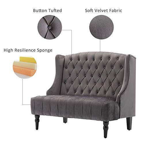Artechworks Velvet Tufted High Back Loveseat Sofa for Living Room