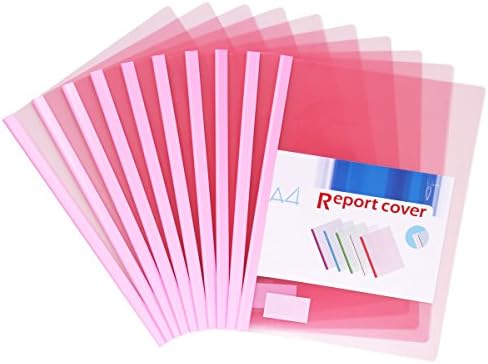 Afeelrich Plastic File Folder Sliding Bar,Report Folder Office School Supplies Transparent Resume Presentation File Folders Organizer Binder for A4 Size Paper, (5 Color) (red)