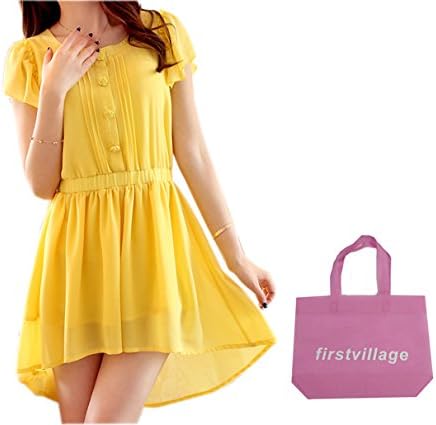 Amazon ファースト ヴィレッジ First Village ワンピースレディースシフォンnxhe13 オリジナルエコバッグセット M イエロー ワンピース チュニック 通販