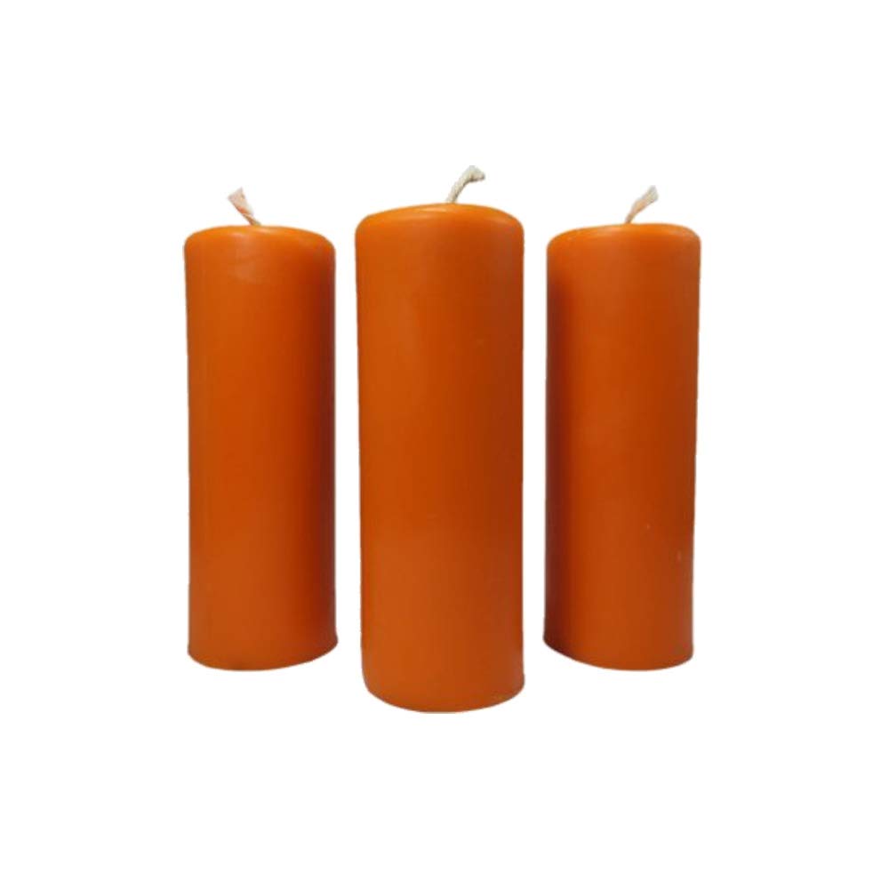 3X Pillar Candles Rustic Height 95mm Ø 34mm Dripping Candles Beeswax Orange 36362
