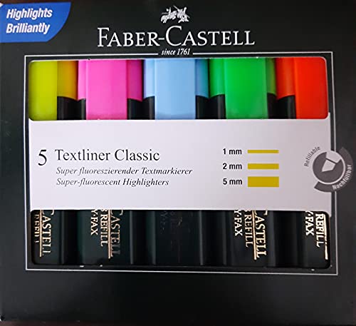 Faber-Castell Classic Textliner – Multicolour, Pack of 5