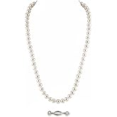 Natural Cultured Freshwater Real Pearl Strand Necklace in Sterling Silver, White or Pink 5.5-9.5mm AAA Quality Round Pearls,16 to 36 Inches Length, Fishhook Clasp, Jewelry for Women, Gift Box Included