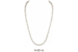 Belacqua Natural Cultured Freshwater Real Pearl Strand Necklace in Sterling Silver, White or Pink 5.5-9.5mm AAA Quality Round Pearls, 16 to 36 Inches Length, Fishhook Clasp, Jewelry for Women, Gift Box Included