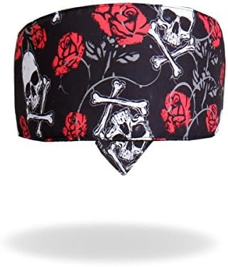 Red Black Rose Skulls Road Wrap Headband Head Wrap Biker Bandanna Sweatband and Velcro