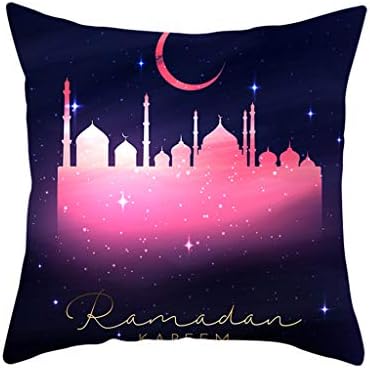 LIEJIE Muslim Ramadan Pattern Pillow Cover, Polyester Pillowcase Cushion Cover Square Pillow Case, Decorative Throw Pillow Case for Muslim Ramadan Home Decor 45cmx45cm 18x18inch