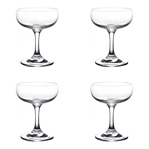 Cocktail Coupe glasses set of 4 â€“ 5 Ounce Champagne flutes â€“ Clear Champagne saucer â€“ Ideal for Champagne Tower - Martini toasting stemware - Party cups for appetizers desserts - Great Wedding gift