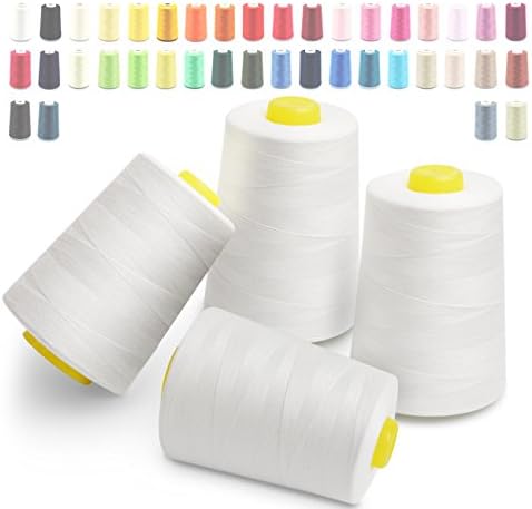 Overlocking Polyester Sewing thread Cubewit Sewing yarn Crafting materials 4 Cones for Serger Embroidery Quilting --28000 yards(white)