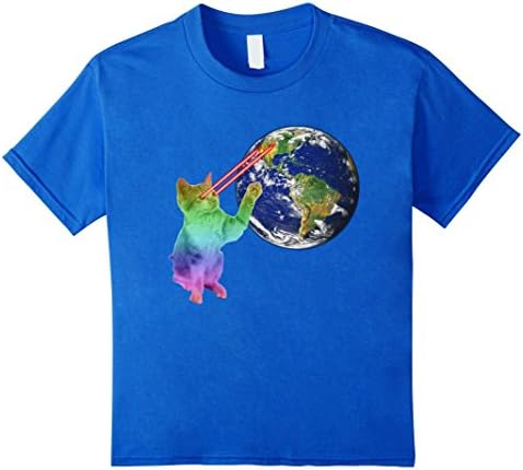 Kids Laser Eyes Space Cat T-Shirt - Funny Kitty Shooting Earth 8 Royal Blue