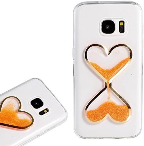 For Samsung Galaxy S7 Edge Case,Gravydeals Luminous Orange Heart Quicksand Liquid Clock Hourglass Timer Crystal Shock-Absorption Transparent Soft TPU Case