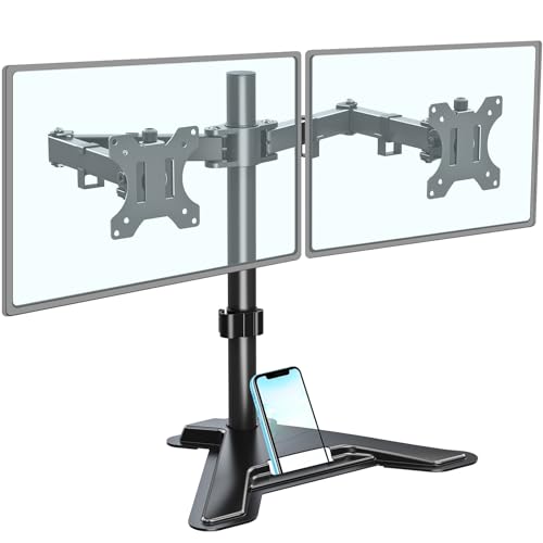 MOUNTUP Dual Monitor Stand - Freestanding & Height Adjustable Monitor Desk Mount, Steady VESA Mount Computer Stand for 2 Screens up to 27 inches, MU1002