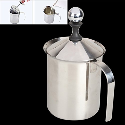 Starnearby Milk Frother Stainless Steel Milk Creamer Foam Double Mesh with Handle and Lid for Cappuccino Coffee Latte Hot Chocolate (27Ounce/800ml)