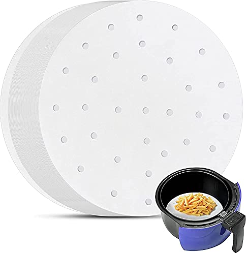 YQL 8 Inches Air Fryer Parchment Paper Liners Round, 200PCS Bamboo Steamer Liners Non Stick Perforated Parchment Paper for Air Frying, Steaming Basket, Oven, Baking, Cooking