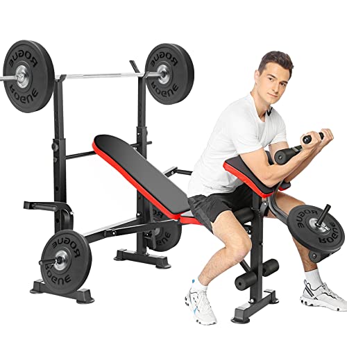 Hicient 600lbs Olympic Weight Bench Press Set with Preacher Curl