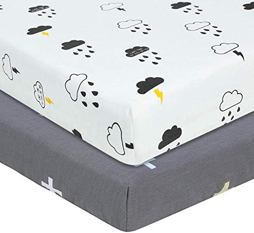 WooyMoo Crib Fitted Sheets,2Pack Super Soft Breathable Crib Cot Sheets Set, 100% Cotton Multi-Color Optional Baby Bedding for Most cot Mattress 70 x 130 x 22cm