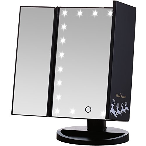 Miss Sweet Lighted Trifold Mirror Tabletop Mirror for Cosmetic Beauty Makeup (ABlack1)