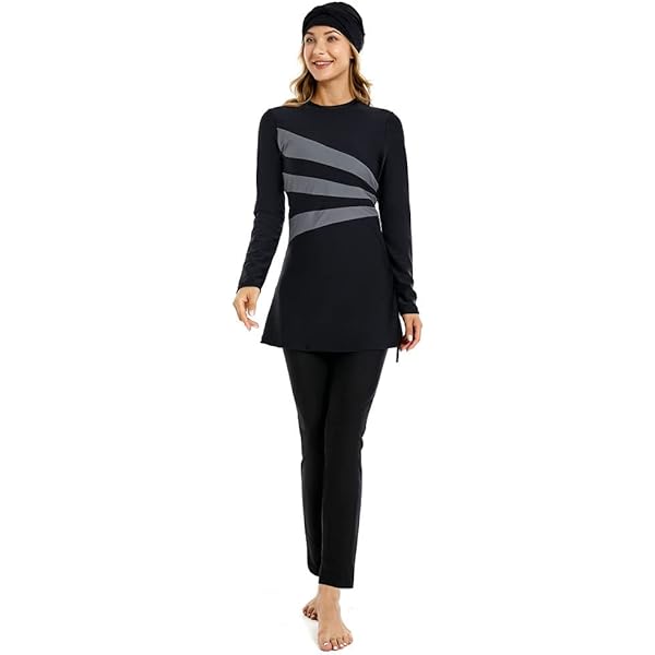 KXCFCYS Trajes De Baño Musulmanes Para Mujer De Cobertura Completa, Traje De Baño Islámico Burkini Modesto Traje De Baño, Negro