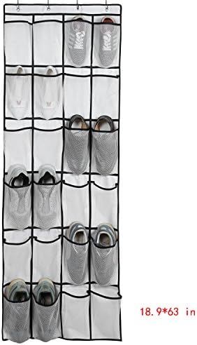 Shoe organizer,HBTC 24 Large Mesh Pockets Over the Door Shoe Organizer With 4 Steel Over the Door Hooks (White)