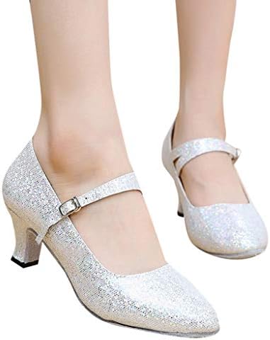Seaintheson Women's Dance Shoes, Womens Mid-High Heels Glitter Slip-on Shoes Ballroom Professional Latin Rumba Pumps