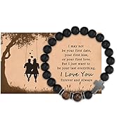 HGDEER Boyfriend Gifts, 8mm Natural Tiger Eye Lava Rock Stone Yoga Mens Bracelet for Boyfriend Hu...