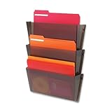 Deflecto 63602 Unbreakable docupocket expandable three-pocket wall file set, letter, smoke