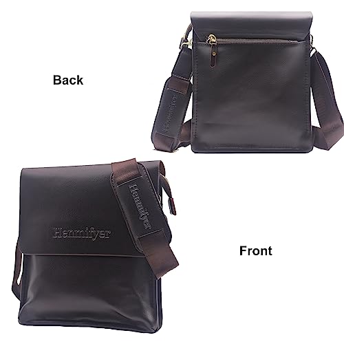 Henmifyer Mens Crossbody Bags Leather Messenger Shoulder Bag Side Sling Bag for Men Travel Work Business Magnetic Buckle Adjustable strap (Brown)