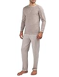 David Archy Men's Cotton Heather Striped Sleepwear Long Sleeve Top & Bottom Pajama Set