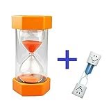 Safe & Simple 5 Minute Sand Timer + Bonus BLUE 2 Minute Toothbrush Timer. Large, Durable, Orange Hourglass for Kids + Exclusive Guarantee + Bonuses