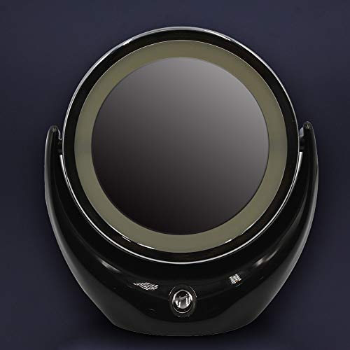 Haressu - LED Table Cosmetic Makeup Mirror 360 Rotating Mirror Lighted led Light Lady Mirror Dual Sided Luminous 3 Colors[Black]