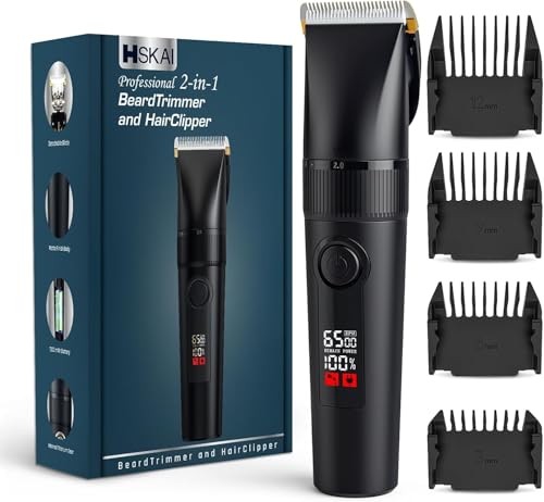 2-in-1 Beard Trimmer and Hair Clipper for Men,Detachable Ceramic-Titanium Blade Shaver with 9 Length Settings and Non-Slip Matte Grip