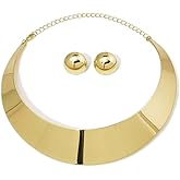 Hewill Chunky Gold Necklace Big Statement Chunky Necklace for Women African Tribe Wide Metal Choker Necklaces Jewelry