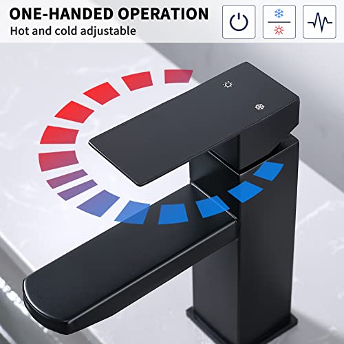 HOMELODY Bathroom Tap, Black, Washbasin Tap, Basin, Square Bathroom Mixer Tap, Stainless Steel, Single Lever Mixer Tap
