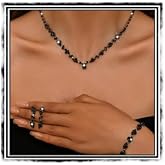 RELOVET Crystal Rhinestone Jewelry Set with Necklace, Bracelet and Rings, Sparkly Wedding Accessories Party Prom Earrings Jewelry for Women