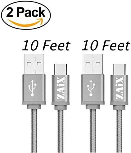 Extra Long 10 Feet Charge &amp; Data-Sync Cable For Sony Xperia Xz X Xz1 Compact Xzs L1 XA1 R1 Ultra Premium Plus Nylon Braided USB Cord (Grey 2 Pcs)