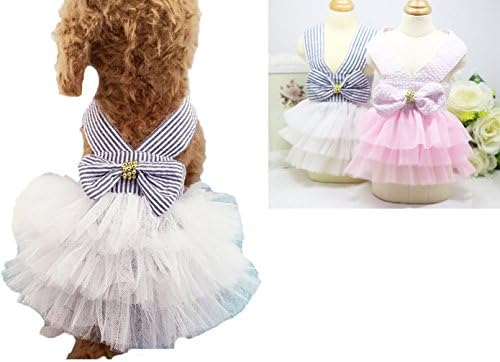 ペット服 犬ワンピース ドレス 網の糸 犬猫洋服 蝶の縞 可愛い オシャレ 脱毛保護 室内 ブルーs 日焼き防ぐ 完売 春夏用犬服 生理期保護 お出掛け 散歩