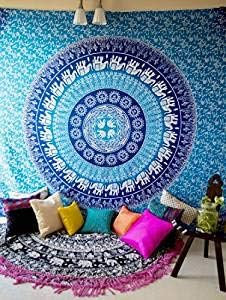 Jaipur Textile Cotton Single Exclusive Indian Twin Hippie Mandala Tapestry Wall Hanging Throw Bohemian Bedspread Decor Bed Sheet 54x84 inches, Standard
