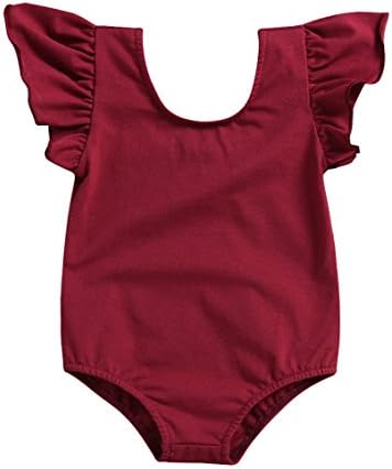 Grofowow Newborn Baby Girl Bell Ruffle Sleeve Sweet Solid Romper Jumpsuit Outfit Clothing