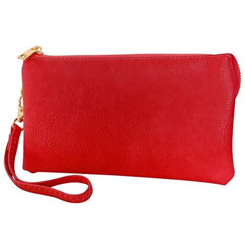 Humble Chic Vegan Leather Small Crossbody Bag or Wristlet Clutch Purse, Includes Adjustable Shoulder and Wrist Straps, Red, Bright Cherry, Scarlet, Vermilion
