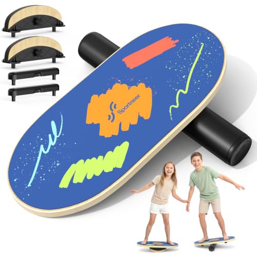 Sportneer Balance Board, Wobble Board mit verstellbaren Stoppern und Rollen