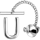 AMITER Men Tie Tack, Initial A-Z Silver Tie Pin