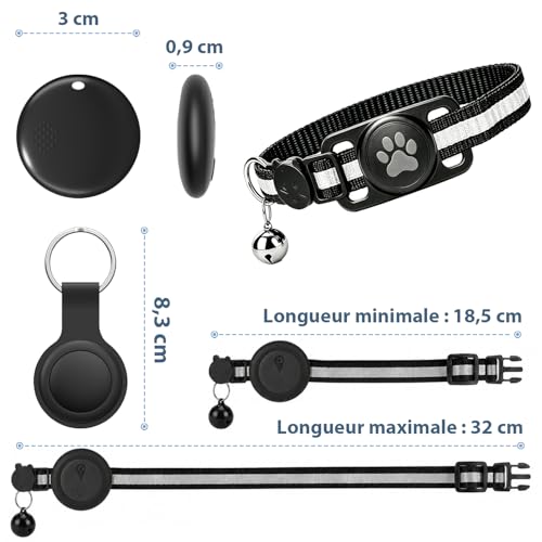 2026 Mini Traceur GPS Chat - Collier GPS Chat Flexible sans Abonnement (Historique de Suivi 3 Jours), Collier GPS pour Chien avec Suivi en Temps réel et étanchéité, Compatible iOS/Android (Noir)