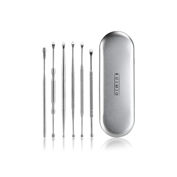 Ear Wax Removal Kit, 6-in-1 Ear Pick Tools Curette Cleaner Reusable Ear Cleaner, Medical Grade Stainless Steel Ear Wax…