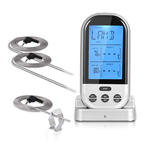 Wireless/Instant Read Meat Thermometer with Dual Probe for Smoker,Perfect for Grilling or Kitchen Use