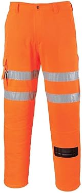 Portwest RT46 Hi Vis Rail Work Trousers Orange Tall XXL Poly Cotton Safety Pants view 1
