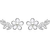 Reffeer Solid 925 Sterling Silver Flower Stud Earrings for Women Teen Girls CZ Leaf Post Stud Earrings Simualted Pearl Flower Studs